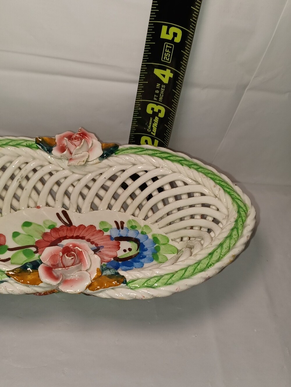 Vintage Porcelain Ceramic Lattice Weave Bowl Dish From Spain Beautiful Florals - Picture 12 of 12